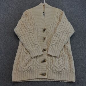 VTG Ralph Lauren Sweater Womens Small Cream Cardigan Cable Knit Toggle Wool Y2K